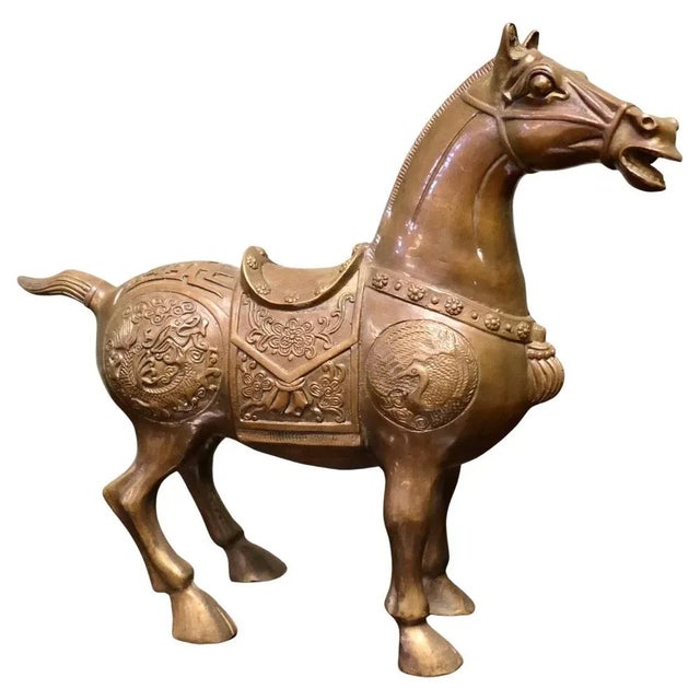 Vintage Decorated Bronze Tang Horse, 1950 For Sale - Image 8 of 8
