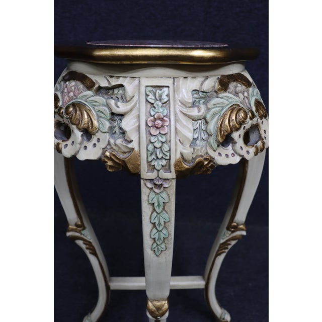 Pink Italian Style Hand-Painted Plant Stand With Pink Marble Top For Sale - Image 8 of 9