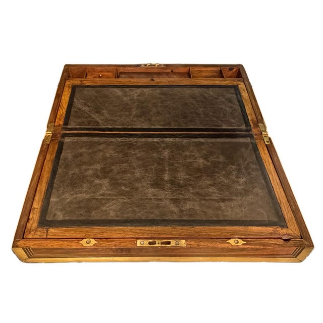 19th Century Victorian Burr Walnut & Brass Campaign Writing Slope W/Fully Intact Secret Drawers For Sale - Image 10 of 15