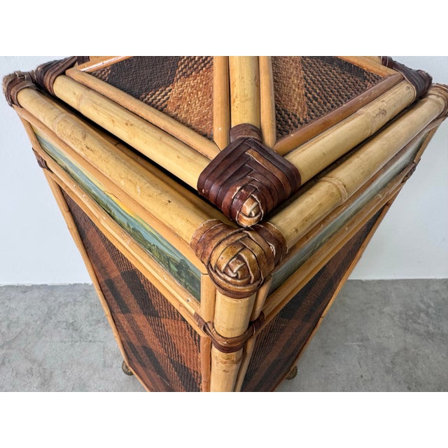 Brass Vintage MacKenzie-Childs Decorated Bamboo & Rattan Laundry Hamper For Sale - Image 8 of 12