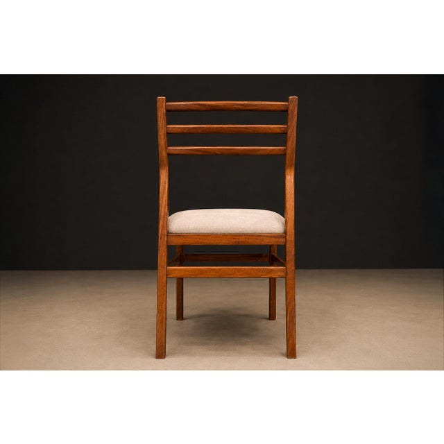 Brazilian Modern Set of Eight Chairs in Caviuna Wood & Linen, Alexandre Rapoport, 1960s For Sale - Image 15 of 16
