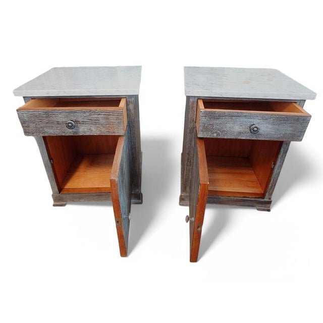 Vintage Bedside Tables with Carrara Marble, 1930s, Set of 2 For Sale - Image 6 of 10