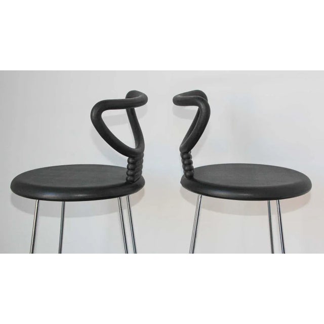 Metal Nobu Tanigawa for Fasem Italy "Nardis" Black Bar Stools with Back- A Pair For Sale - Image 7 of 13