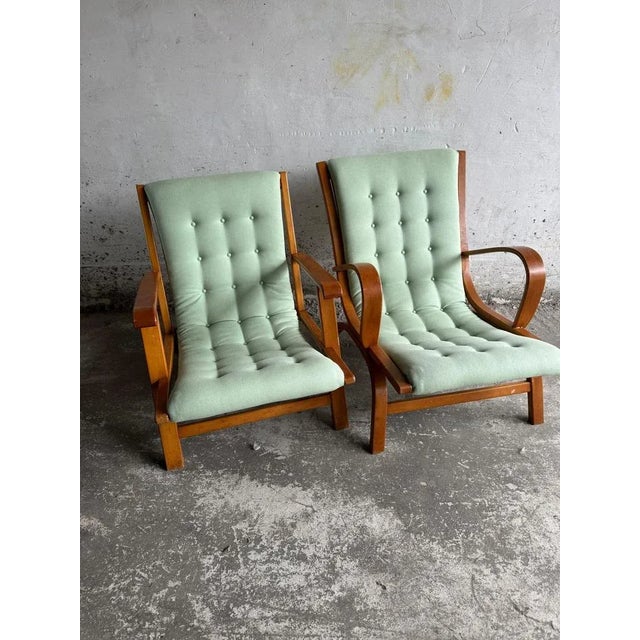 Set of Vintage Lounge Chairs with Mint Green Cushions For Sale - Image 13 of 13