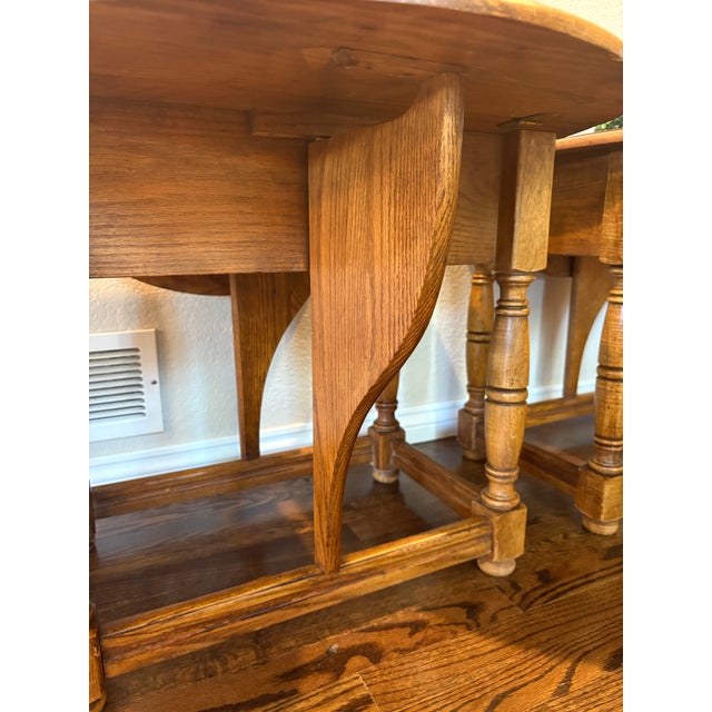Vintage Riverside Oak Drop-Leaf End Tables With Drawers – Pair For Sale - Image 4 of 12