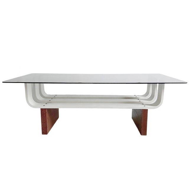 Wood Mid-Century Space Age Coffee Table in Teak and Smoked Glass, 1970s For Sale - Image 7 of 10