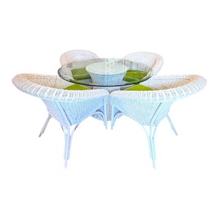 Henry Link Wicker Dining Set With Glass Top – 5 Pieces For Sale
