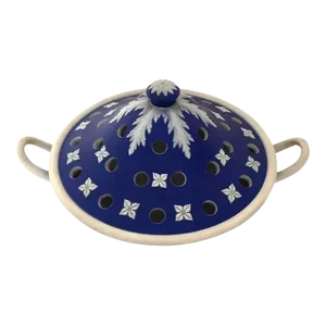 Large Antique 19th Century Neoclassical Wedgwood Dark Blue Jasperware Incense Urn or Potpourri Vase