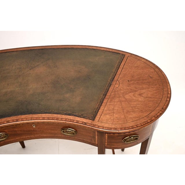 Wood Antique Edwardian Leather Top Kidney-Shaped Desk, 1900s For Sale - Image 7 of 11