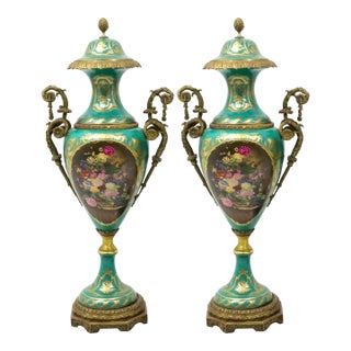 Large / Impressive 19th Century French Ormolu Mounted Sèvres Porcelain Urns For Sale