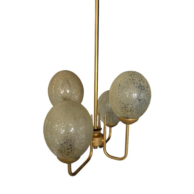 Vintage Brass Suspension and Glass Egg Globe in Gold, 1950s For Sale