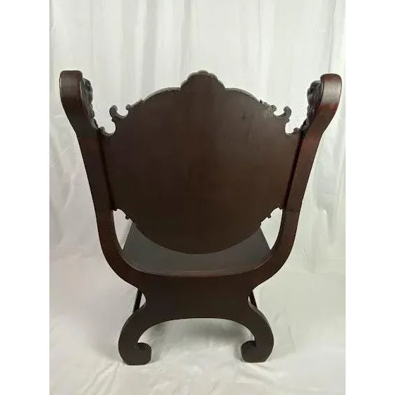 Vintage Victorian Mahogany Griffin / Lions Head Carved Savonarola Chair For Sale - Image 9 of 12