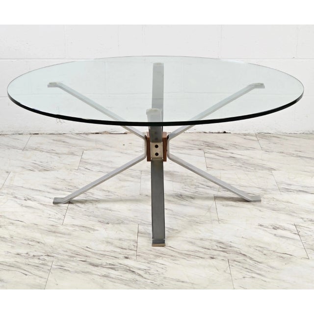 Wood 1970s Space Age Chrome & Rosewood "X" Base Coffee Table Glass Top For Sale - Image 7 of 7