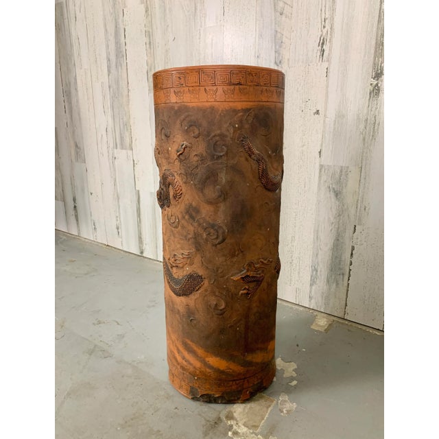 Antique Chinese Terracotta Red Dragon Umbrella Stand For Sale - Image 4 of 13