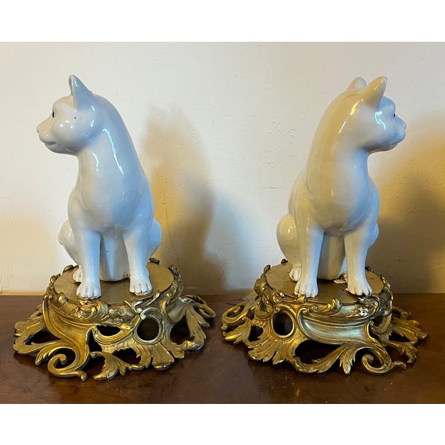 Antique 19th Century Japanese Blanc De Chine Models of Seated Cats Mounted on French Gilt Bronze Ormolu Bases - A Pair For Sale In New York - Image 6 of 12