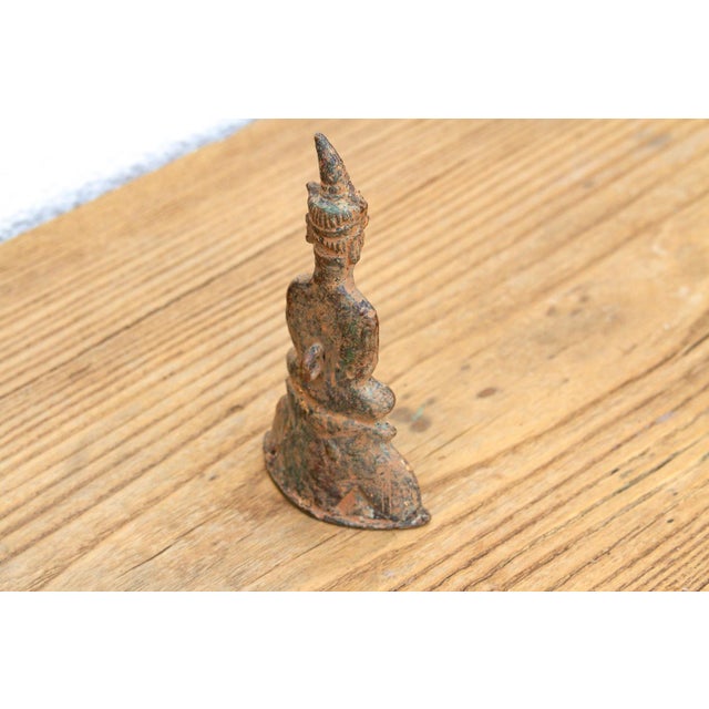 Ancient Laos Artifact Style Bronze Miniature Buddha For Sale - Image 4 of 7