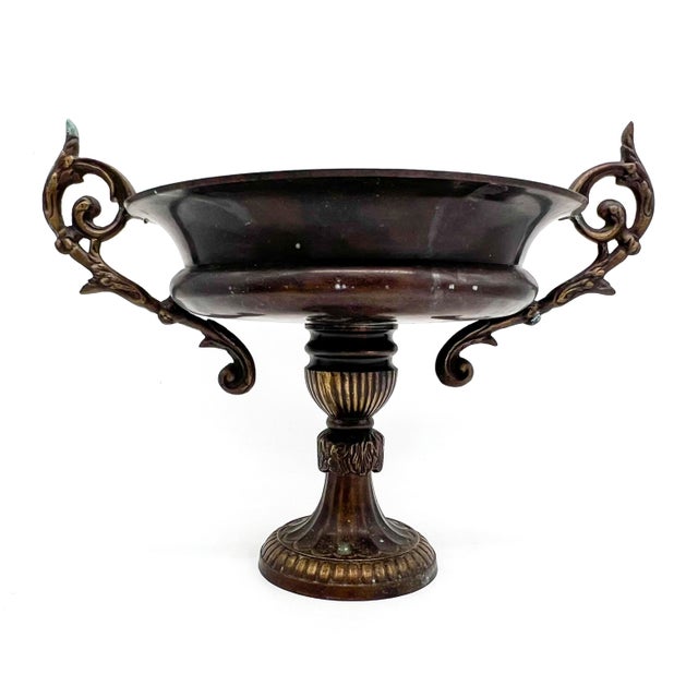 Antique Heavy Metal Gothic Revival Trophy Urn Bowl With Ornate Scroll Handles – Neoclassical / Gothic For Sale - Image 12 of 12