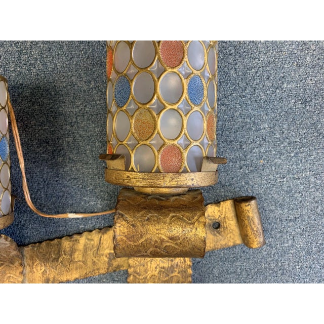 Metal Mid 20th Century Spanish Brutalist Gilt Iron Electric Wall Sconces - a Pair For Sale - Image 7 of 11