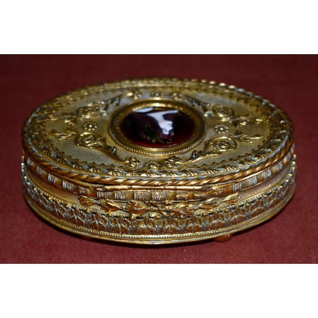 Antique Bronze Casket Box French Ormolu Jewelry Hand Painted Enamel Portrait For Sale - Image 13 of 18