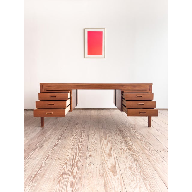 Mid-Century Modern Mid-Century Modern Teak Executive Desk with Leather Inlay, 1970s For Sale - Image 3 of 18