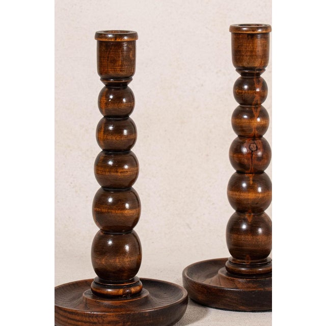 19th Century English Oak Bobbin Candlesticks