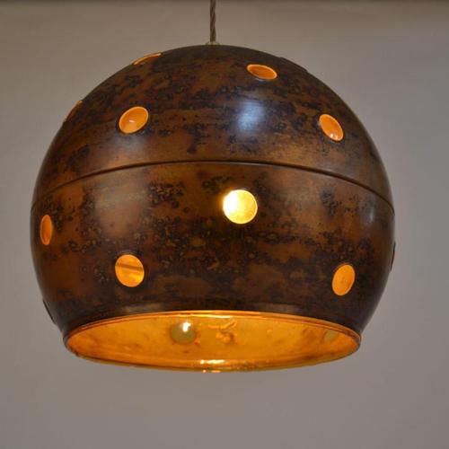 Copper Copper and Amber Glass Pendant Lamps by Nanny Still for Raak, 1960s, Set of 2 For Sale - Image 8 of 12