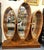 Very unique wood and glass display cabinet from the late 20th century. The piece has a wonderful fan and feather shape...