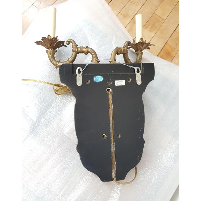 Greyish Green Ceramic and Bronze Wall Sconce Candelabra by Guild Master For Sale - Image 4 of 7