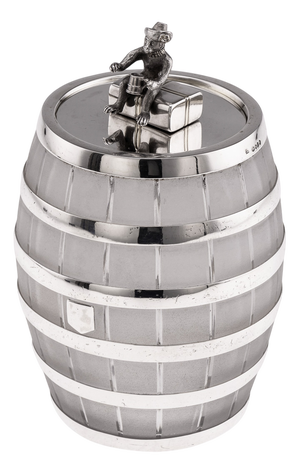 Victorian Silver and Glass Whisky Barrel Ice Bucket, 1864