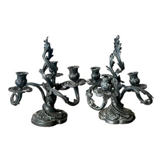 Vintage Art Nouveau Three Arm Candelabras - A Pair For Sale