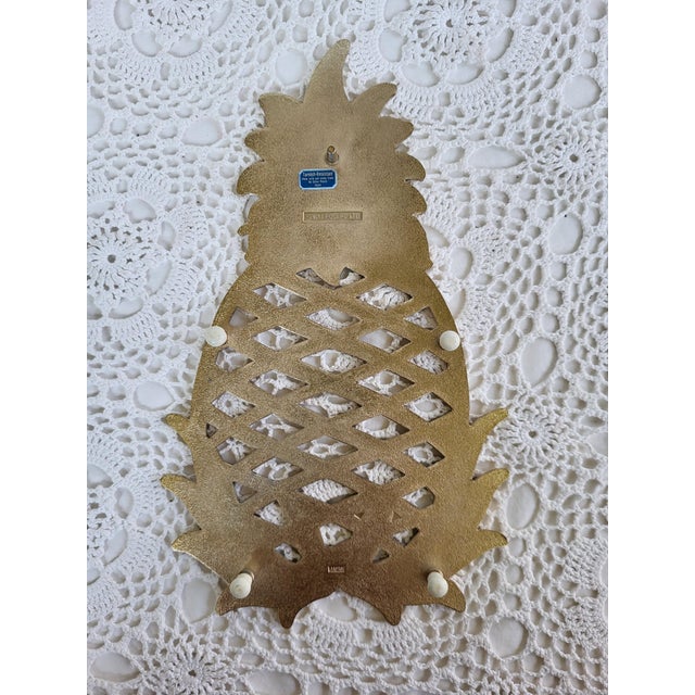 1980s Brass and White Enamel Pineapple Trivet For Sale - Image 4 of 6