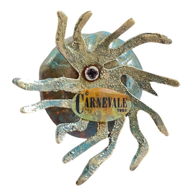 1980s Vintage Sculptural Copper & Brass Bud Vase – Verdigris Patina – Carnivale 1985 Label For Sale - Image 5 of 6