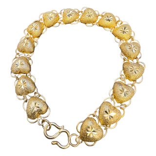 Heart Link 24 Karat Pure Yellow Gold Solid Bracelet, 16.5 Gm, 6.8 Inch For Sale