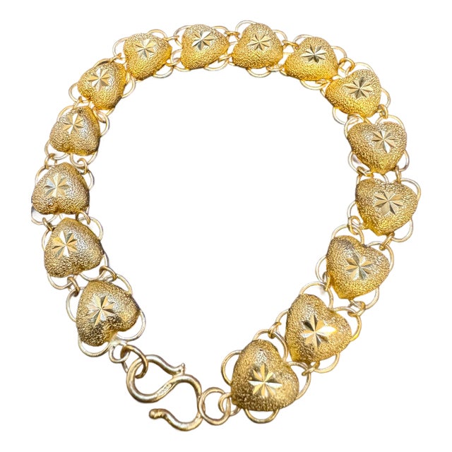 Heart Link 24 Karat Pure Yellow Gold Solid Bracelet, 16.5 Gm, 6.8 Inch For Sale