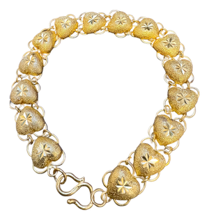 Heart Link 24 Karat Pure Yellow Gold Solid Bracelet, 16.5 Gm, 6.8 Inch