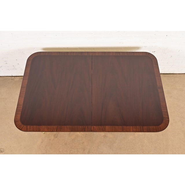 Baker Furniture Style Georgian Banded Mahogany Double Pedestal Extension Dining Table, Newly Refinished For Sale - Image 9 of 14