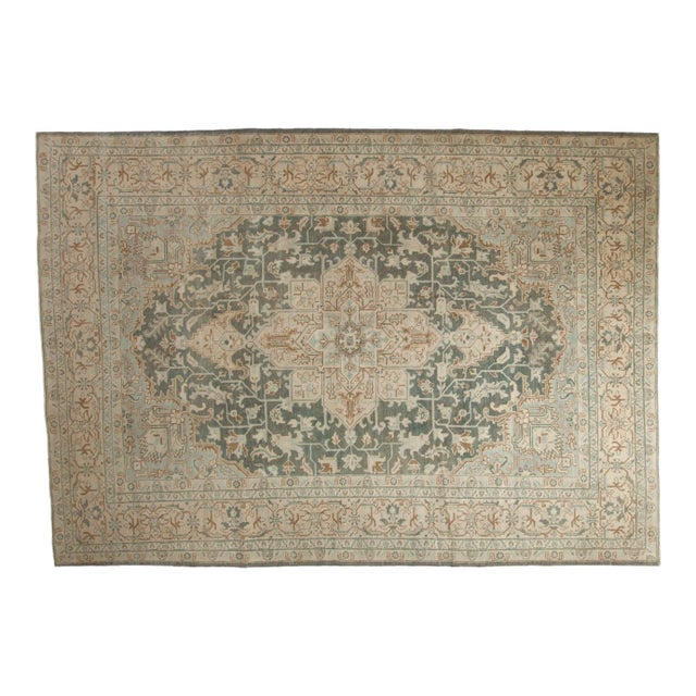 1950s Vintage Persian Tabriz Arrowed Medallion Wool Carpet For Sale