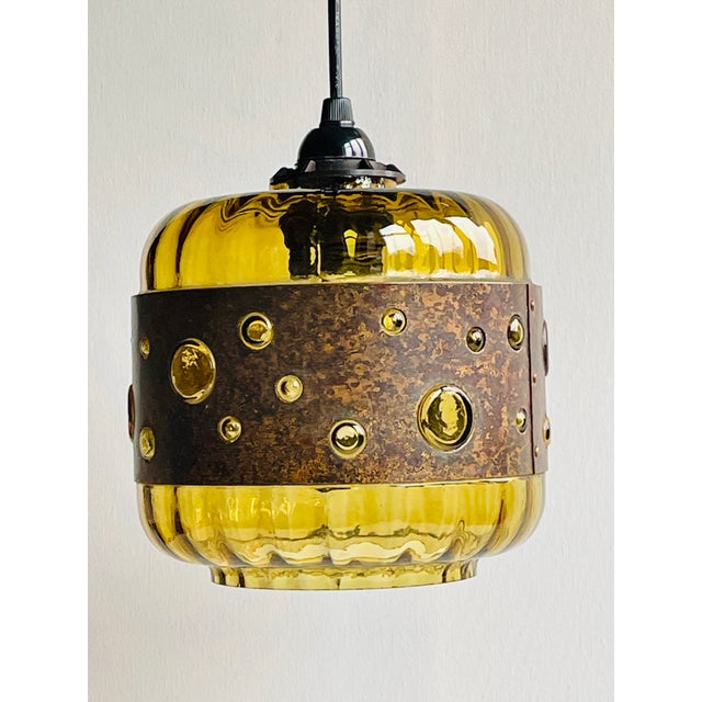 1960s Mid-Century Brutalist Boho Style Ceiling Lamp in Green Colored Glass and Copper. Design by Nanny Still for Raak Holland, 1960s For Sale - Image 5 of 8