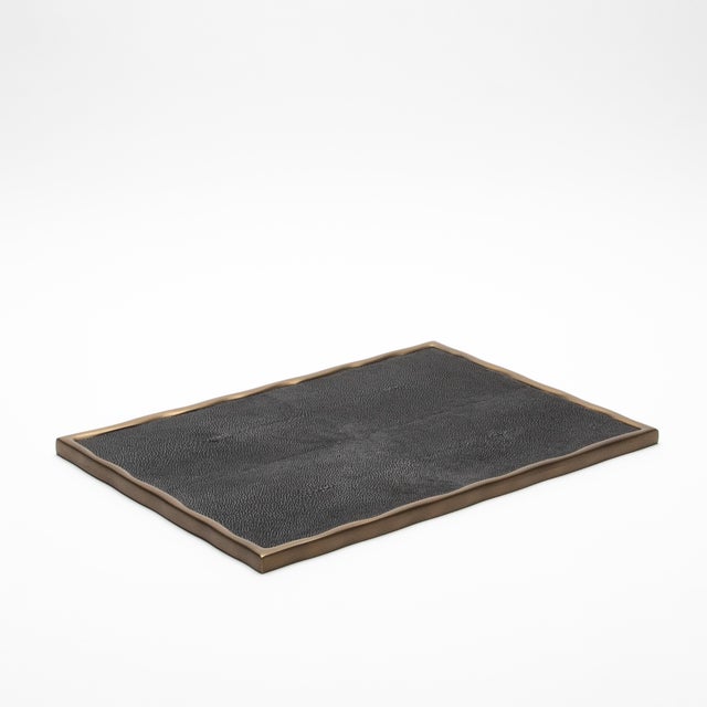 Rectangular Melting Tray in Black Shagreen With Bronze Patina Brass by R&y Augousti For Sale In Los Angeles - Image 6 of 7