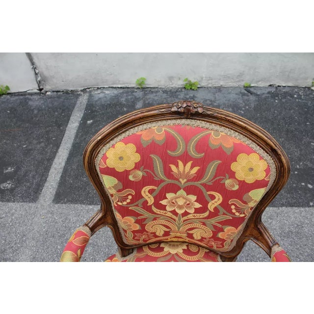 Wood Mid 20th Century French Louis Style Carved Side, Accent Armchair, New Upholstery For Sale - Image 7 of 7