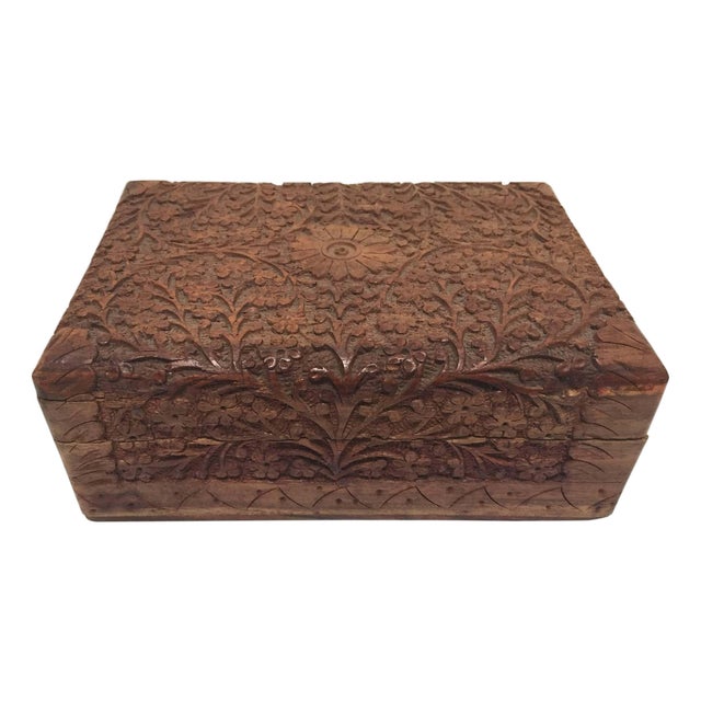 Hand-Carved Sandalwood Jewelry Box by Rajasthani Artist, India For Sale