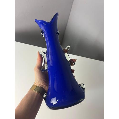 Shark Fin Vase in Blue Glass by HSG Tarnowiec For Sale - Image 3 of 11