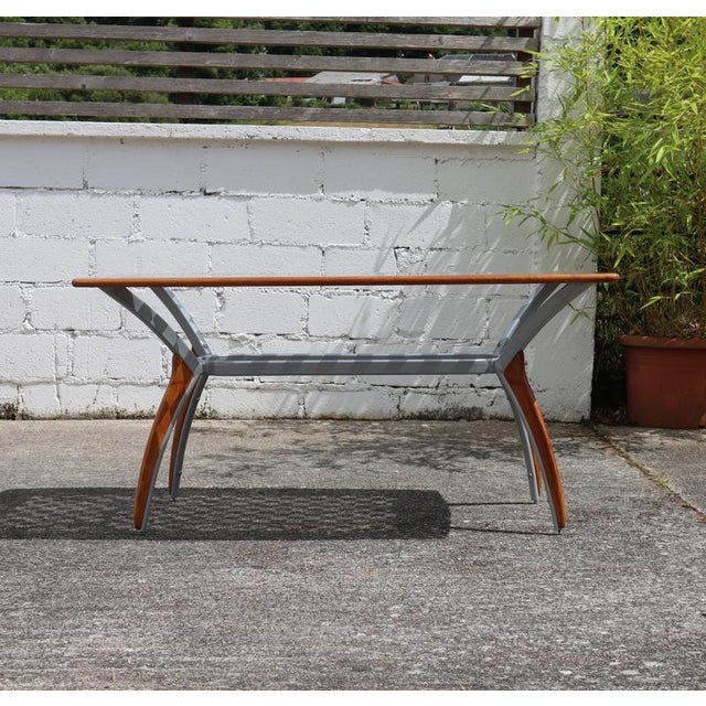 Industrial Vintage Italian Glass-Wood and Metal Dining Table For Sale - Image 3 of 18