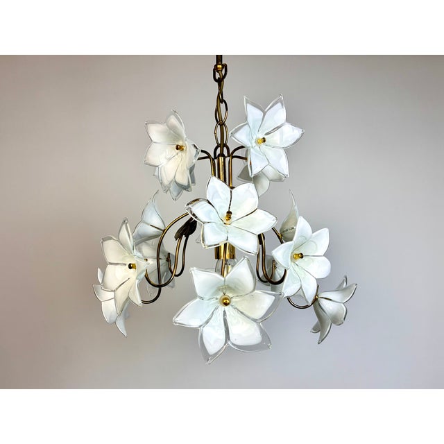 Vintage Murano Style Glass Flower Chandelier, White Floral Ceiling Light, Italian Romantic Bedroom Lighting - a Pair For Sale - Image 9 of 16