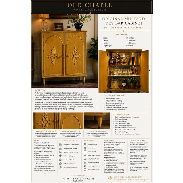 Rustic European Vintage Mustard Lacquer Cabinet With Architectural Appliqué Doors For Sale - Image 3 of 4