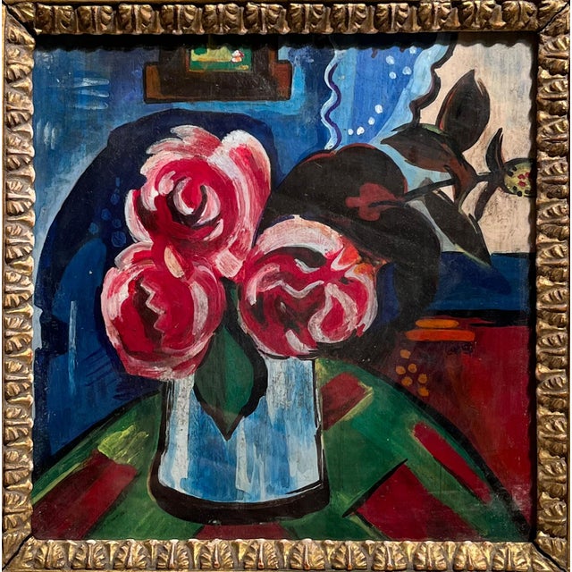 German expressionist artist Title: Still life with vase of flowers Period: First half of the 20th century Medium: Oil...