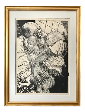 Vintage Original Ink Drawing Jean Harlow Hollywood Glamour by R. Balducci