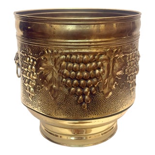 Monumental Vintage English Brass Repoussé Jardinière For Sale