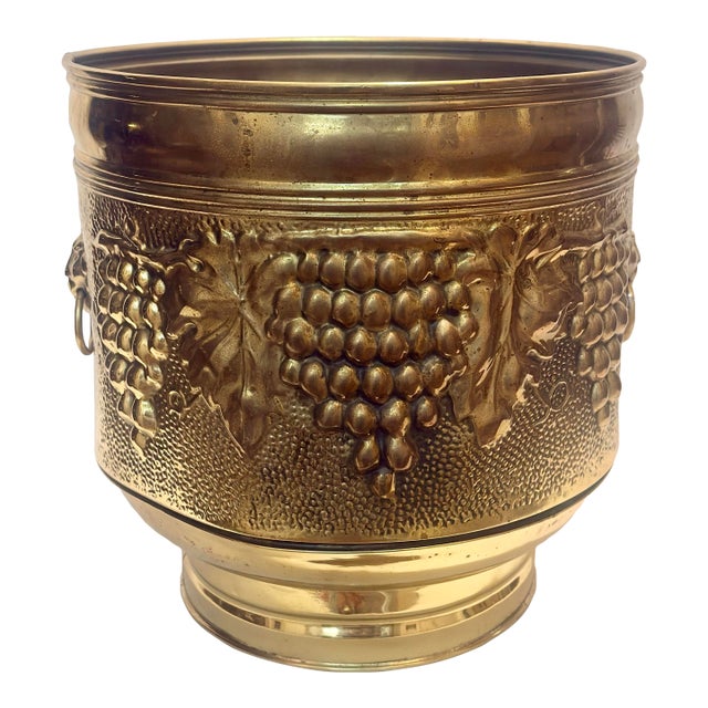 Monumental Vintage English Brass Repoussé Jardinière For Sale