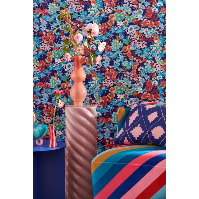 Contemporary Harlequin Sherbet Stripe Fabric in Lapis/Spinel/Aquamarine - a Sample For Sale - Image 3 of 3